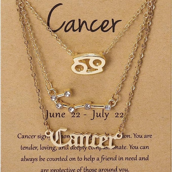 3pcs Gold Cancer Zodiac Sign Necklace - Picture 1 of 4